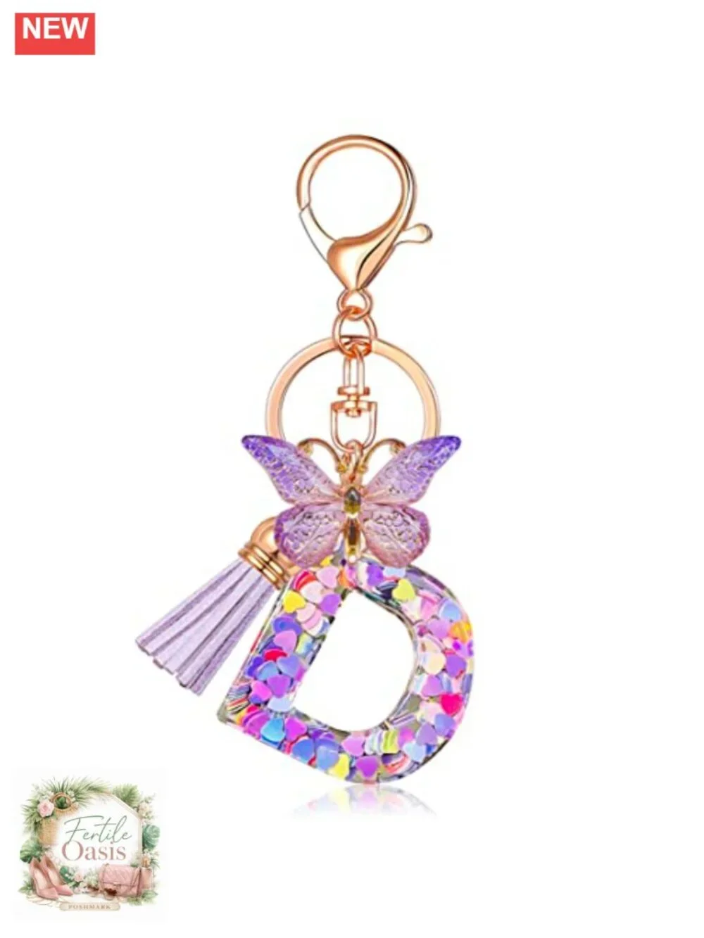 Butterfly Initial Letter Keychain for Women Resin Bag Charm Gift